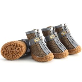 Non Slip Dog Shoes Warm Plush Lining Breathable Pet Boots for Paw Protection (Color / Size: Earthen yellow / 5 Fit width4.5-4.7cm)